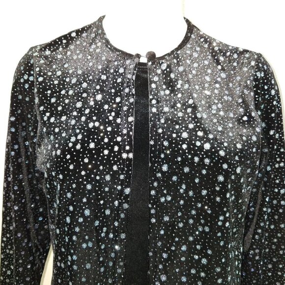 Notations Petite Velvet Black Silver Cardigan PM Petite Medium - Picture 2 of 7